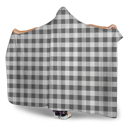 Dark Grey And White Gingham Print Hooded Blanket