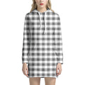 Dark Grey And White Gingham Print Pullover Hoodie Dress