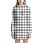 Dark Grey And White Gingham Print Hoodie Dress