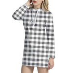Dark Grey And White Gingham Print Hoodie Dress