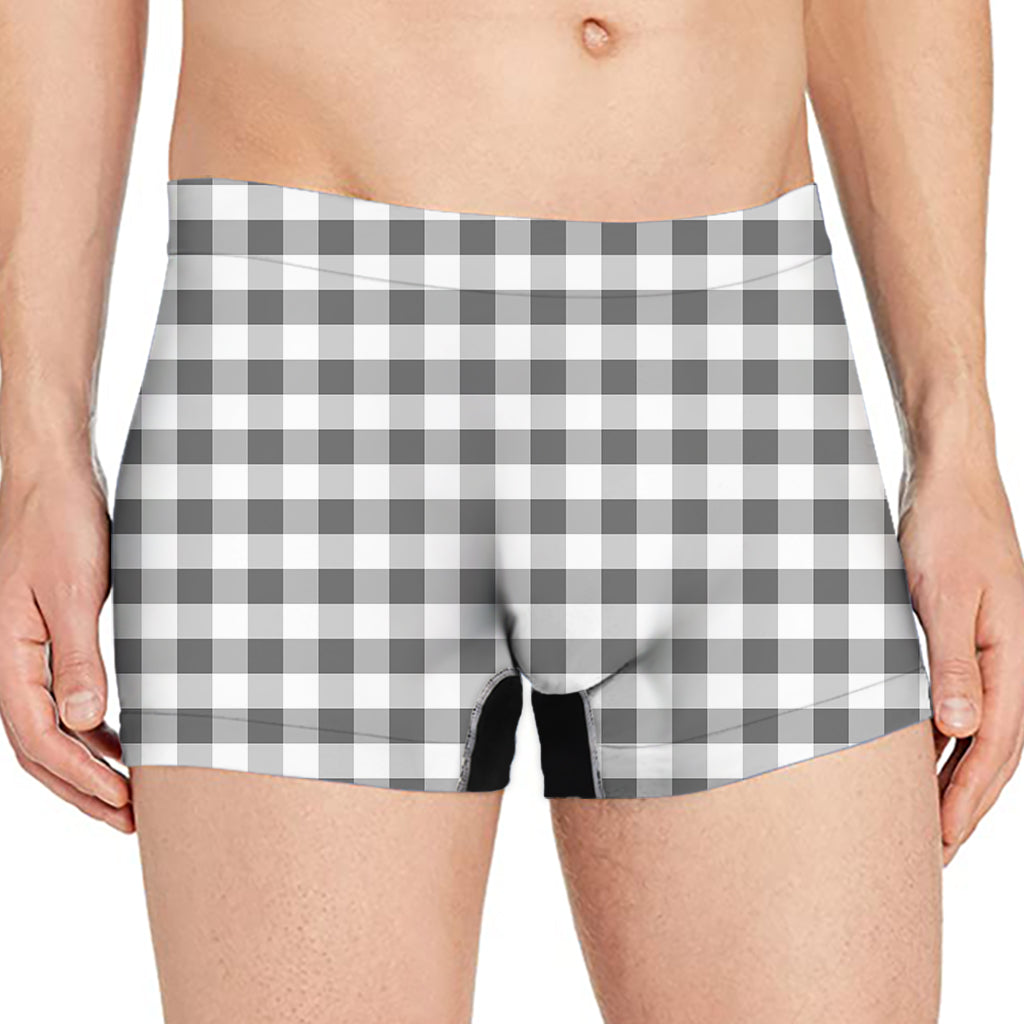 Dark Grey And White Gingham Print Men's Boxer Briefs