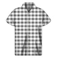 Dark Grey And White Gingham Print Men's Short Sleeve Shirt