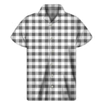 Dark Grey And White Gingham Print Men's Short Sleeve Shirt