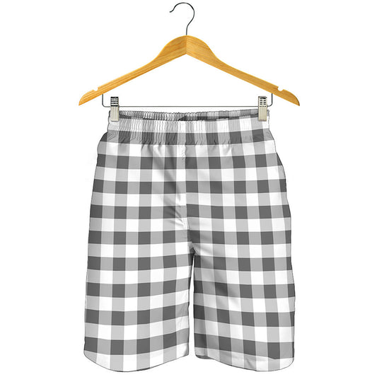 Dark Grey And White Gingham Print Men's Shorts