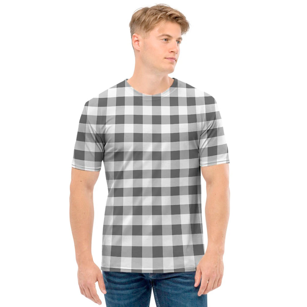 Dark Grey And White Gingham Print Men's T-Shirt