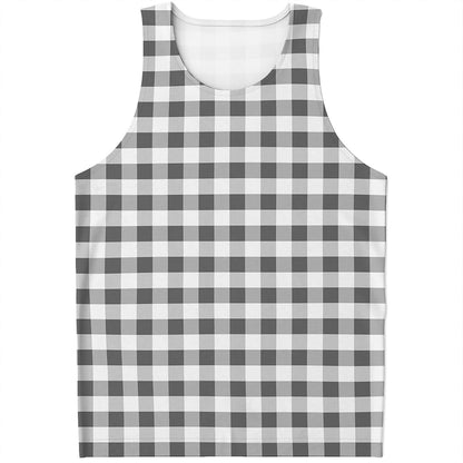 Dark Grey And White Gingham Print Men's Tank Top