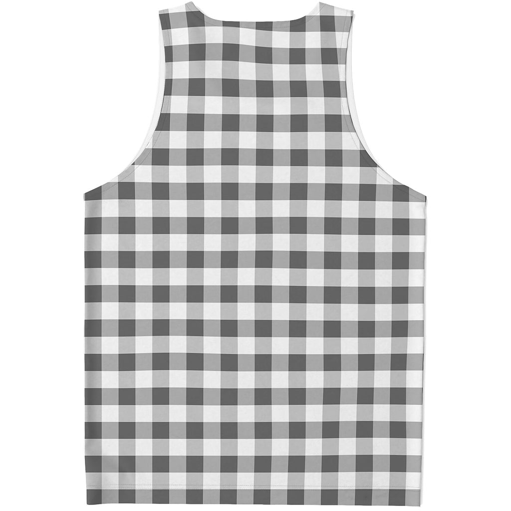 Dark Grey And White Gingham Print Men's Tank Top