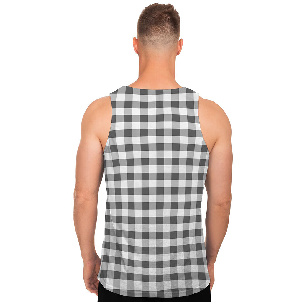 Dark Grey And White Gingham Print Men's Tank Top