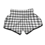 Dark Grey And White Gingham Print Muay Thai Boxing Shorts