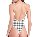 Dark Grey And White Gingham Print One Piece High Cut Swimsuit