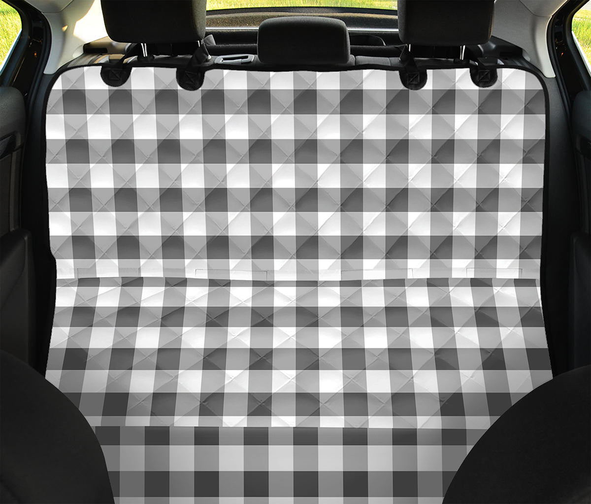 Dark Grey And White Gingham Print Pet Car Back Seat Cover