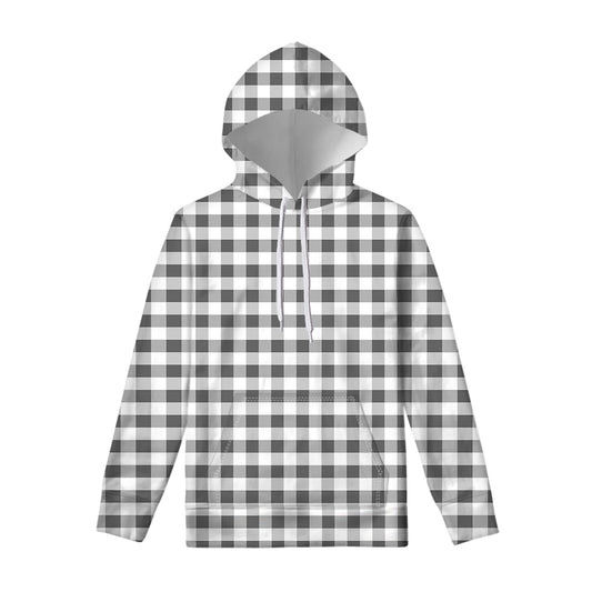 Dark Grey And White Gingham Print Pullover Hoodie