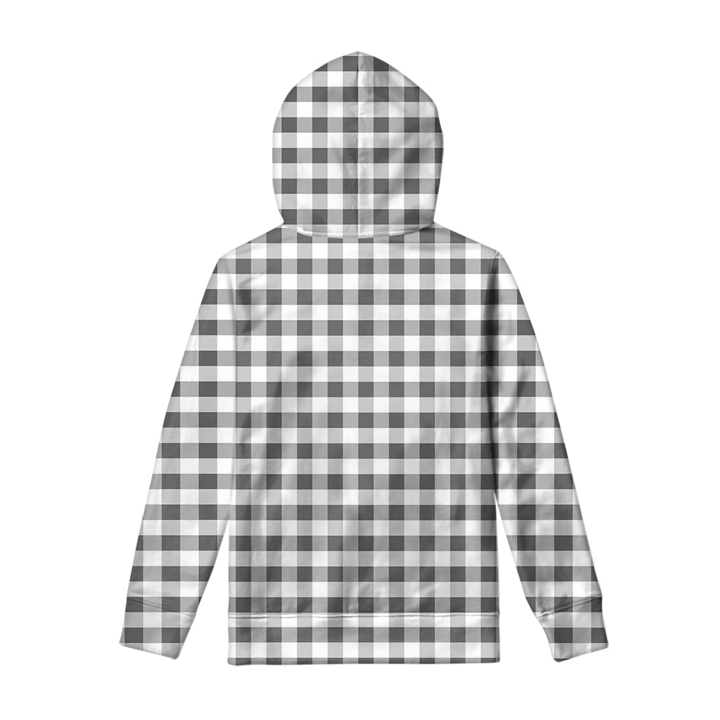 Dark Grey And White Gingham Print Pullover Hoodie