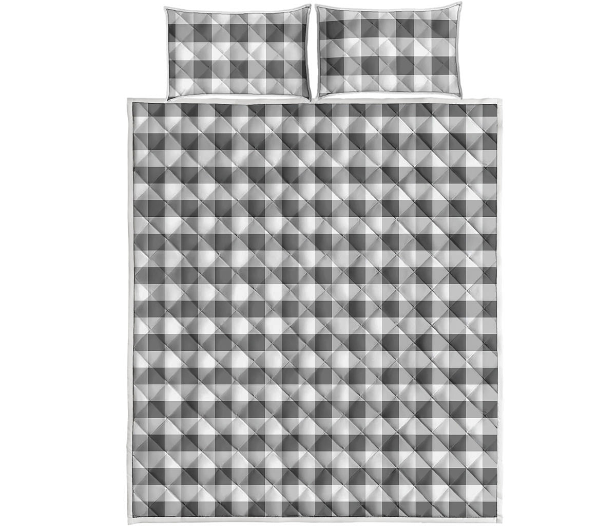 Dark Grey And White Gingham Print Quilt Bed Set