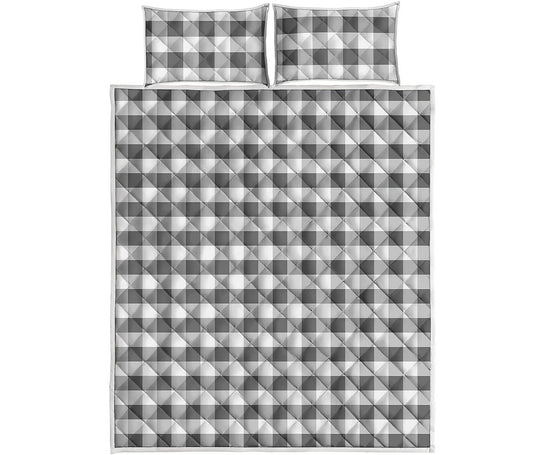 Dark Grey And White Gingham Print Quilt Bed Set