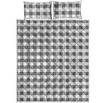 Dark Grey And White Gingham Print Quilt Bed Set