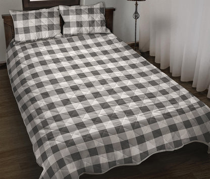 Dark Grey And White Gingham Print Quilt Bed Set