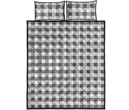 Dark Grey And White Gingham Print Quilt Bed Set