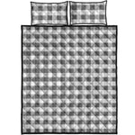 Dark Grey And White Gingham Print Quilt Bed Set