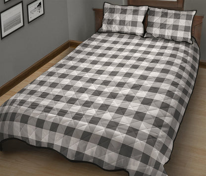 Dark Grey And White Gingham Print Quilt Bed Set