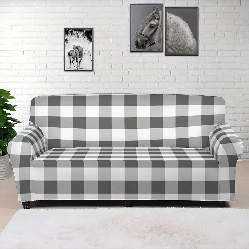 Dark Grey And White Gingham Print Sofa Cover