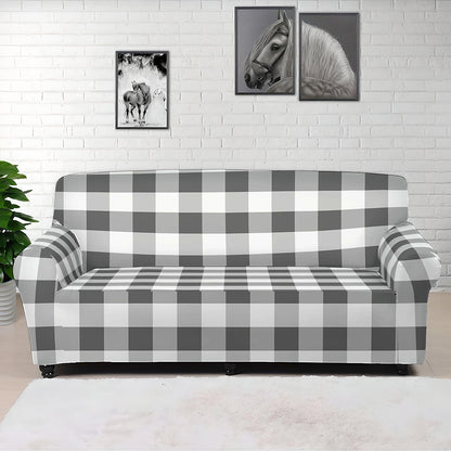 Dark Grey And White Gingham Print Sofa Cover