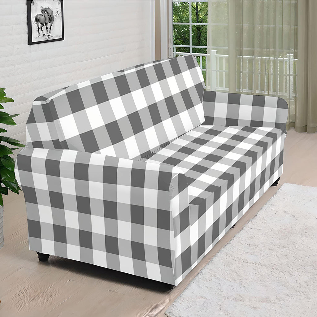 Dark Grey And White Gingham Print Sofa Cover