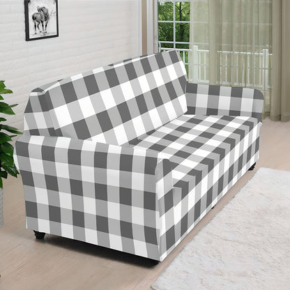 Dark Grey And White Gingham Print Sofa Cover