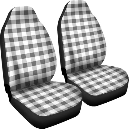 Dark Grey And White Gingham Print Universal Fit Car Seat Covers
