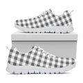 Dark Grey And White Gingham Print White Running Shoes