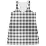 Dark Grey And White Gingham Print Women's Racerback Tank Top
