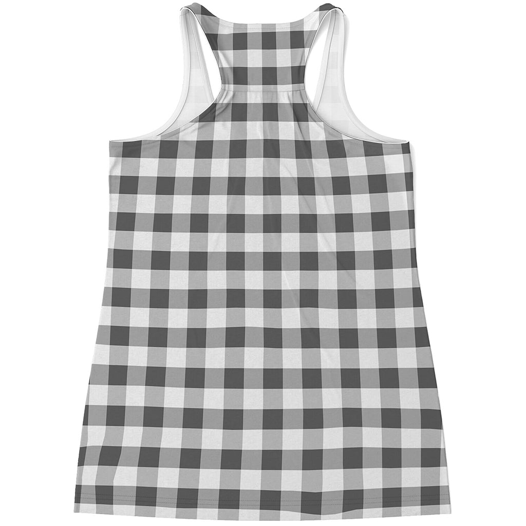 Dark Grey And White Gingham Print Women's Racerback Tank Top