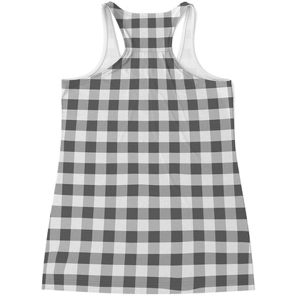 Dark Grey And White Gingham Print Women's Racerback Tank Top