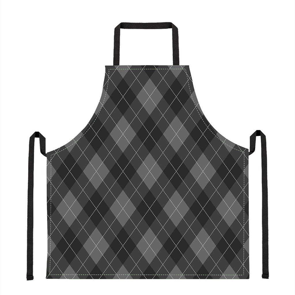 Dark Grey Argyle Pattern Print Apron
