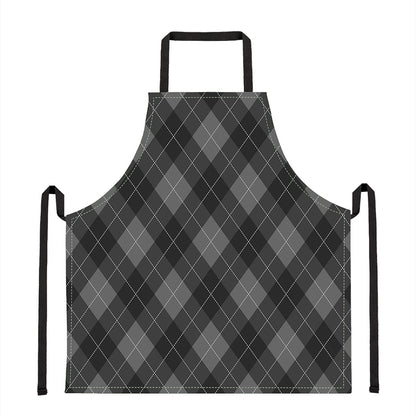 Dark Grey Argyle Pattern Print Apron
