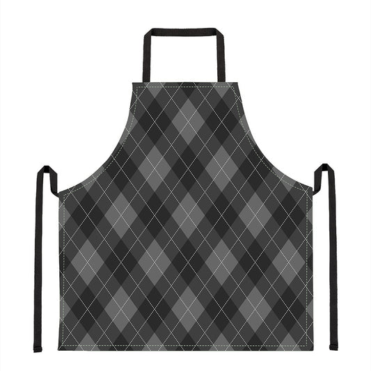 Dark Grey Argyle Pattern Print Apron