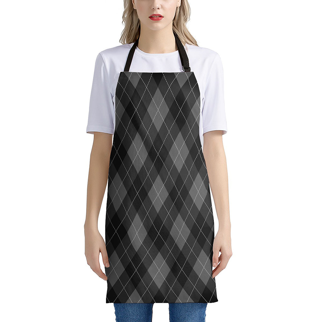 Dark Grey Argyle Pattern Print Apron