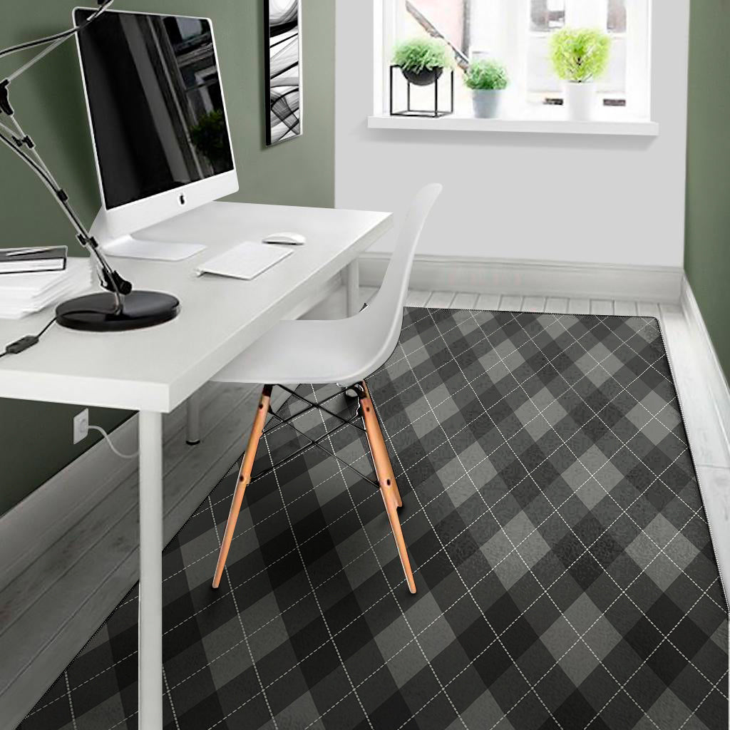 Dark Grey Argyle Pattern Print Area Rug