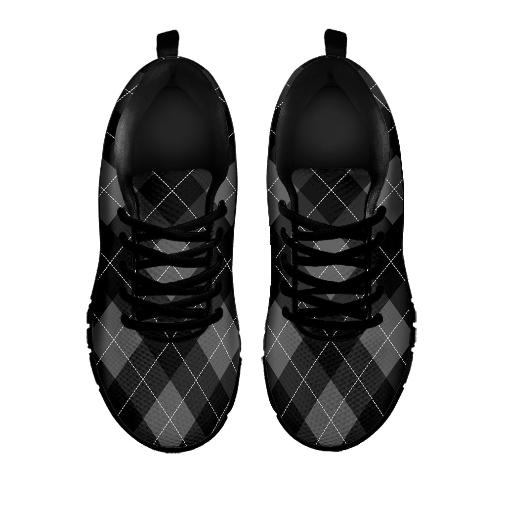 Dark Grey Argyle Pattern Print Black Sneakers