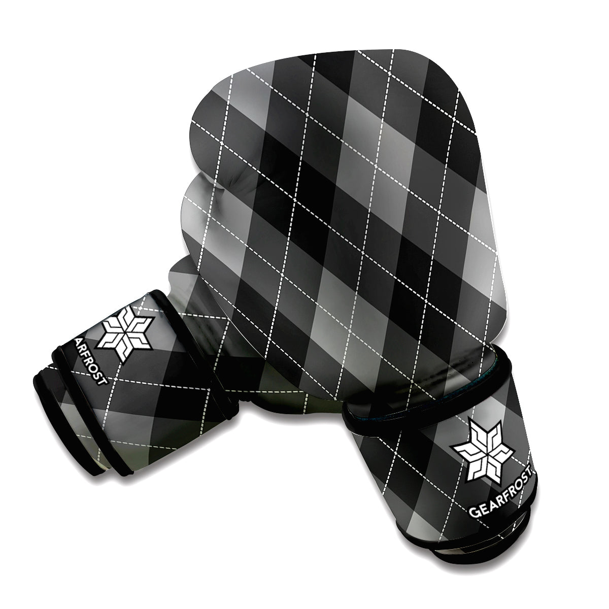 Dark Grey Argyle Pattern Print Boxing Gloves