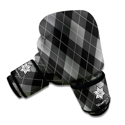 Dark Grey Argyle Pattern Print Boxing Gloves