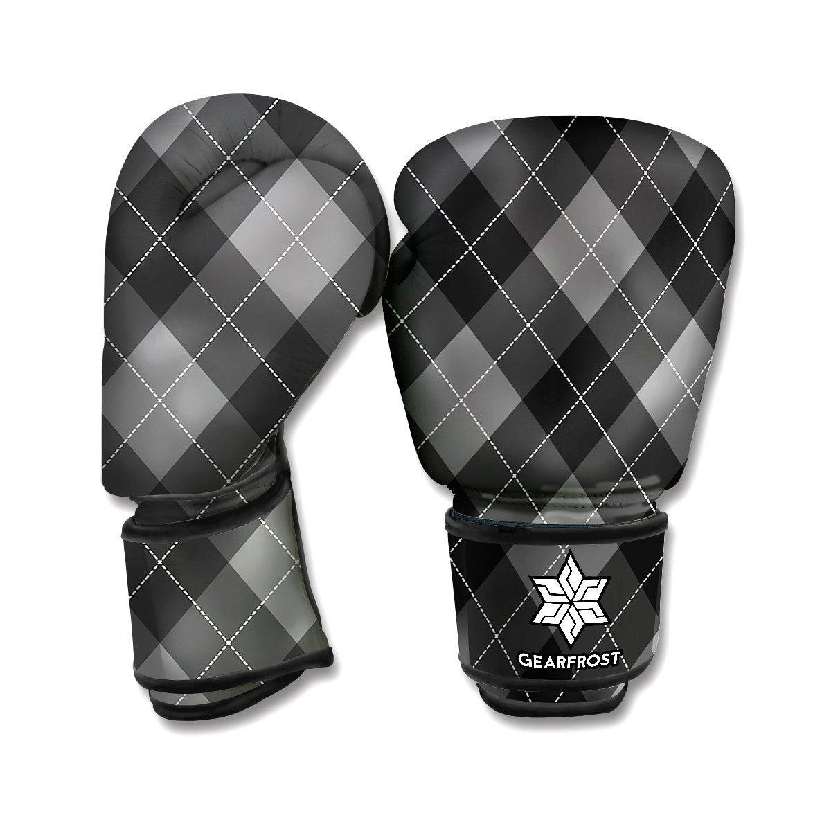 Dark Grey Argyle Pattern Print Boxing Gloves