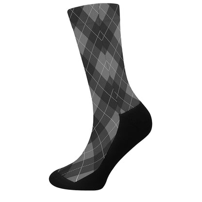 Dark Grey Argyle Pattern Print Crew Socks