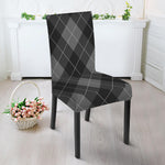 Dark Grey Argyle Pattern Print Dining Chair Slipcover