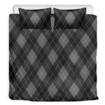 Dark Grey Argyle Pattern Print Duvet Cover Bedding Set