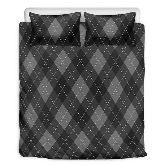 Dark Grey Argyle Pattern Print Duvet Cover Bedding Set