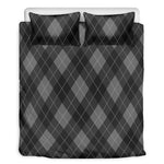 Dark Grey Argyle Pattern Print Duvet Cover Bedding Set