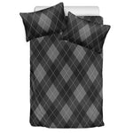 Dark Grey Argyle Pattern Print Duvet Cover Bedding Set