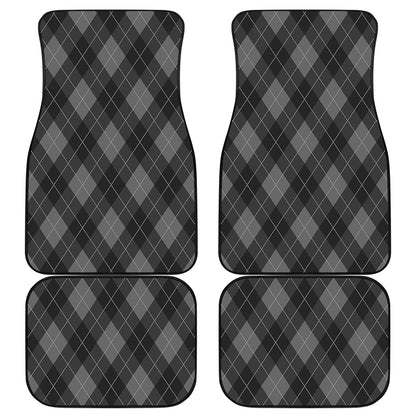 Dark Grey Argyle Pattern Print Front and Back Car Floor Mats