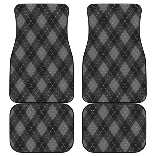 Dark Grey Argyle Pattern Print Front and Back Car Floor Mats
